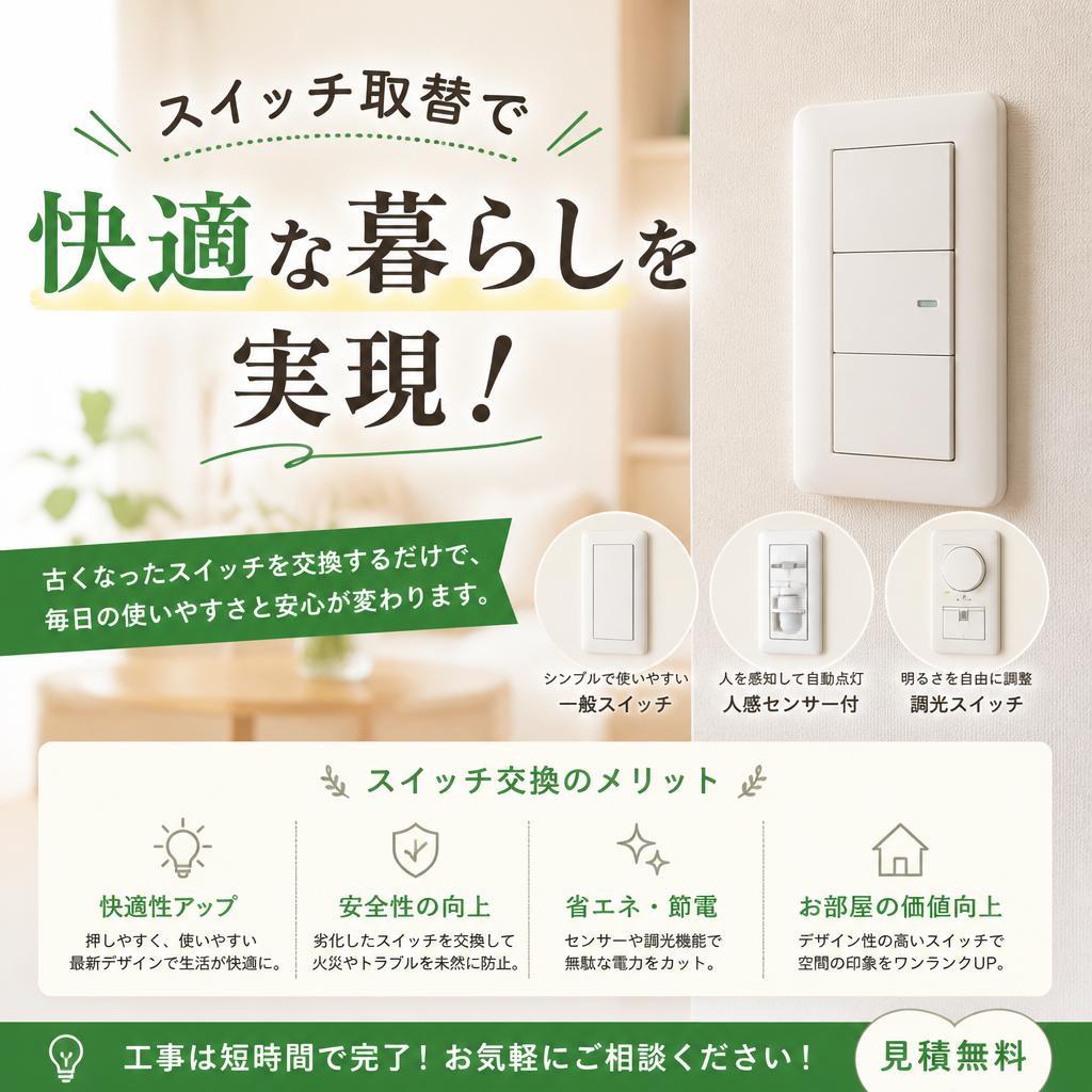スイッチ取替で快適な暮らしを実現！