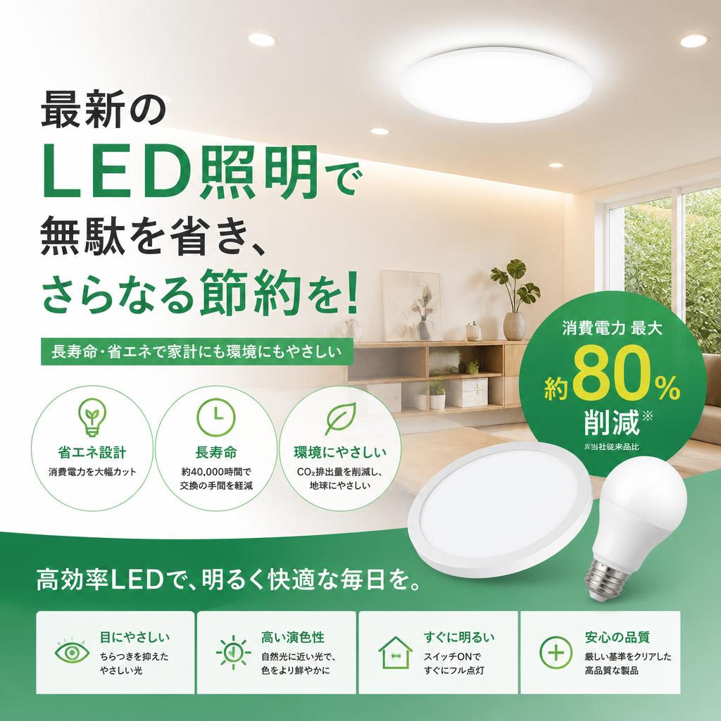 最新のLED照明で無駄を省き、さらなる節約を！